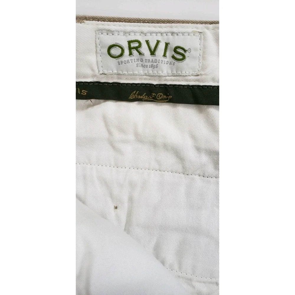 Orvis Mens Dress Pants Kight‎ Khaki Zip Fly Pockets No Cuff Pleated Cotton 40